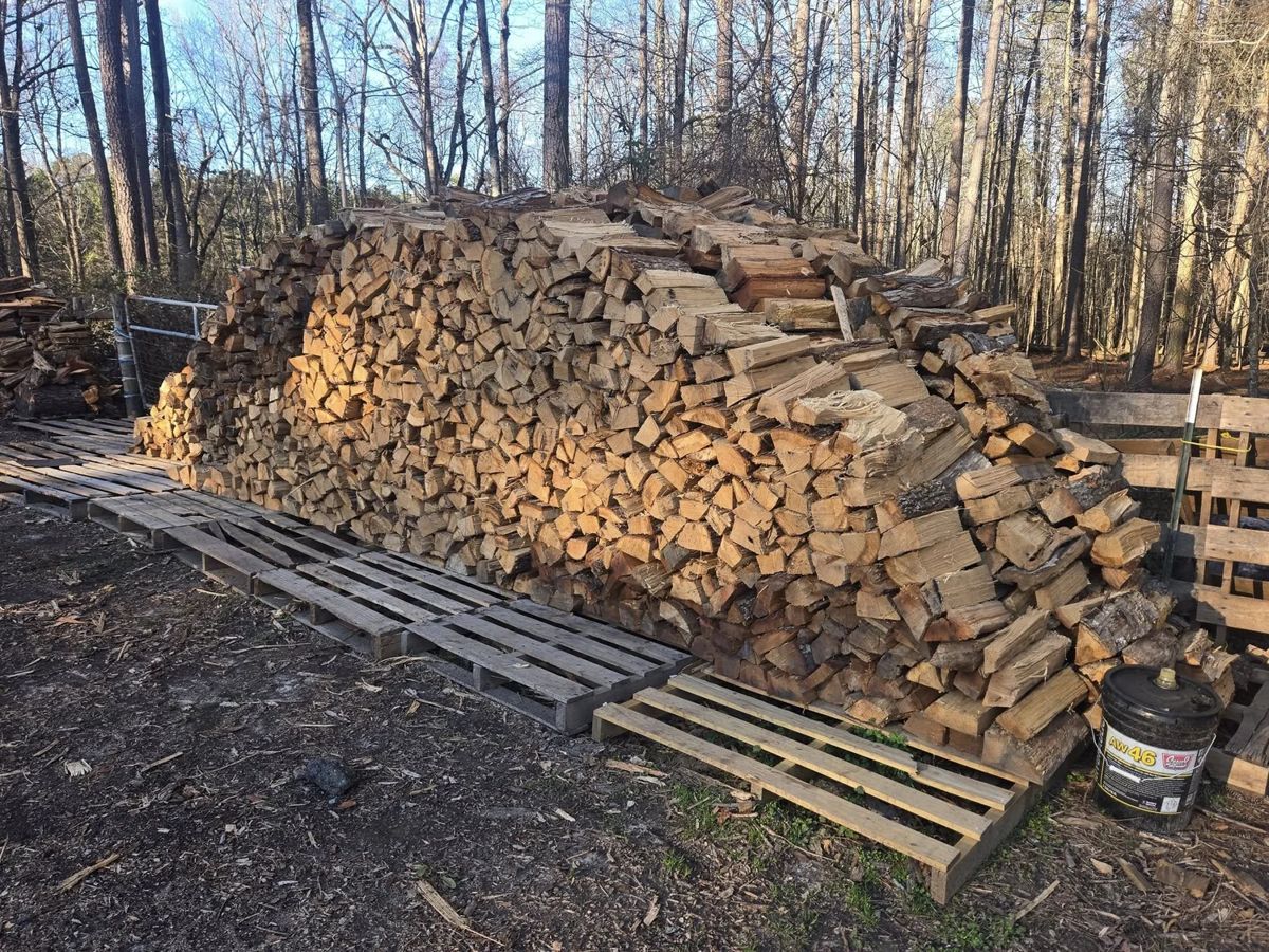 Seasoned split firewood cord stacked